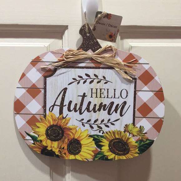 Hello Autumn Sunflower Pumpkin Fall Rustic Wall Decor Sign - Picture 3 of 7